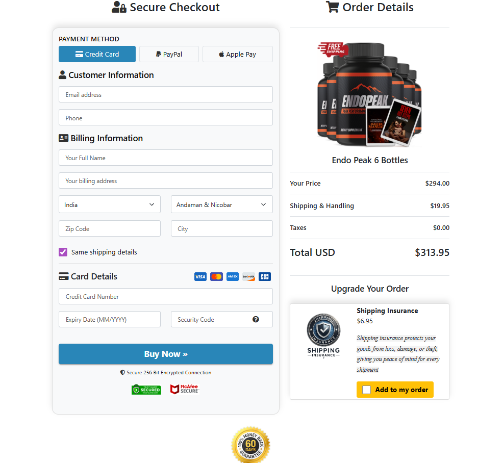 Peak Advantage Secure Order Page